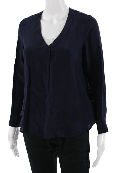 J Crew Women Basic Silk V-Neck Long Sleeve Button Solid Blouse Size 2P