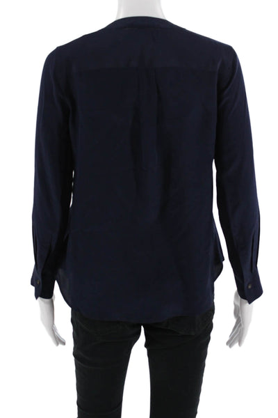 J Crew Women Basic Silk V-Neck Long Sleeve Button Solid Blouse Size 2P