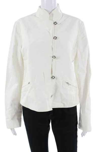 Armani Collezioni Women Military Jacket White Cotton High Neck Size S