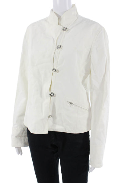 Armani Collezioni Women Military Jacket White Cotton High Neck Size S