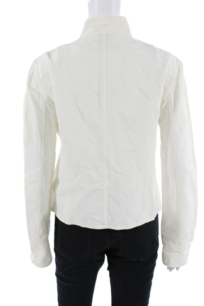 Armani Collezioni Women Military Jacket White Cotton High Neck Size S