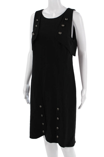 Fendi Women Black Sleeveless Shift Dress Round Neck Polyester Blend Size XS