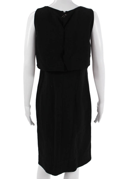 Fendi Women Black Sleeveless Shift Dress Round Neck Polyester Blend Size XS