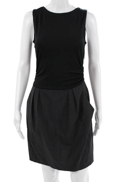 Theory Women Sheath Dress Black Wool Sleeveless Round Neck Zip Size 2