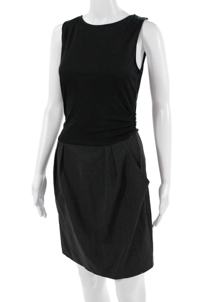 Theory Women Sheath Dress Black Wool Sleeveless Round Neck Zip Size 2