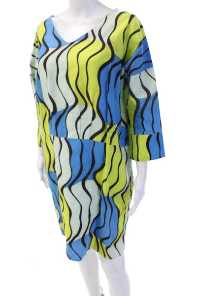 Marni Women Shift Dress Black V Neck 3/4 Sleeve Cotton Size S