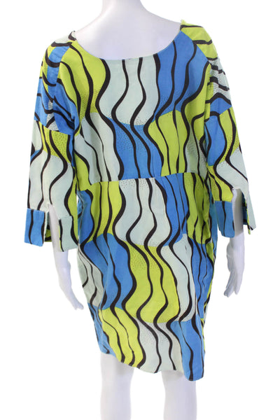 Marni Women Shift Dress Black V Neck 3/4 Sleeve Cotton Size S