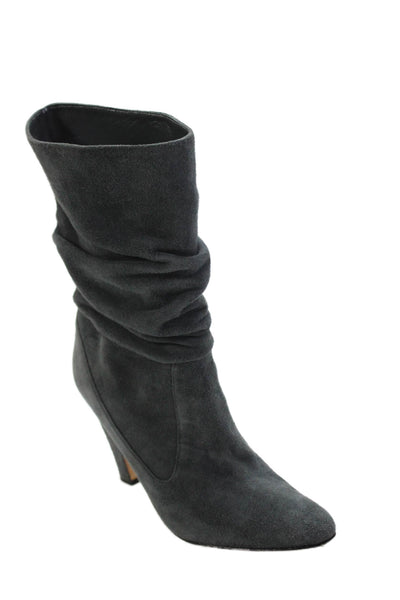Manolo Blahnik Womens Slip On Block Heel Scrunched Booties Gray Suede Size 36.5