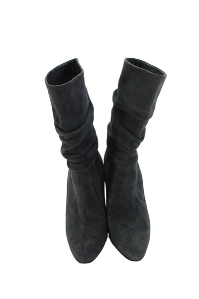 Manolo Blahnik Womens Slip On Block Heel Scrunched Booties Gray Suede Size 36.5