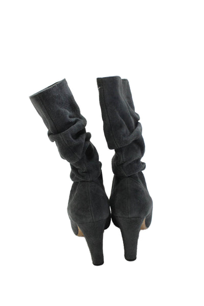 Manolo Blahnik Womens Slip On Block Heel Scrunched Booties Gray Suede Size 36.5