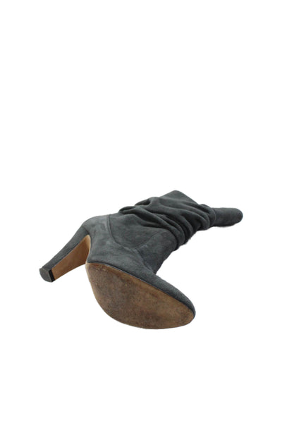 Manolo Blahnik Womens Slip On Block Heel Scrunched Booties Gray Suede Size 36.5