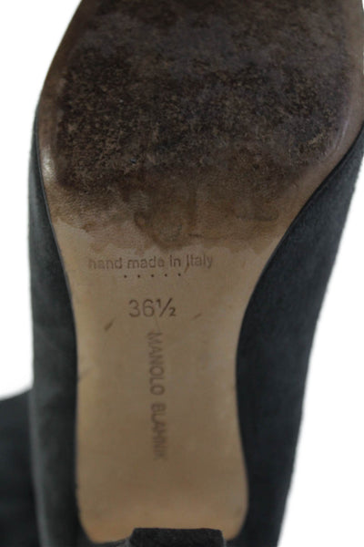 Manolo Blahnik Womens Slip On Block Heel Scrunched Booties Gray Suede Size 36.5