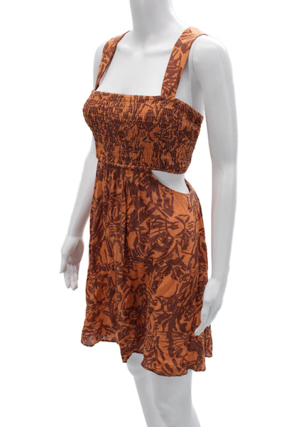 Anthropologie Womens Brown Floral Mini Sundress Square Neck Viscose Size L