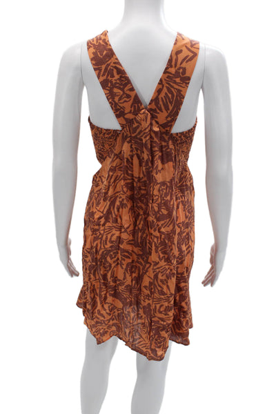 Anthropologie Womens Brown Floral Mini Sundress Square Neck Viscose Size L
