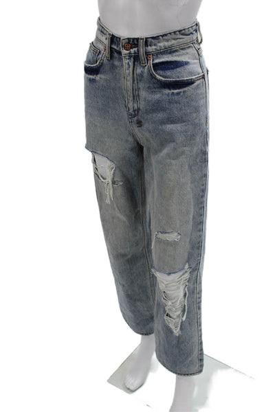 Ksubi Women Cropped Boyfriend Jeans Light Blue Mid Rise Cotton Size 24