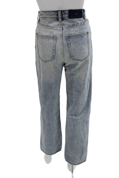 Ksubi Women Cropped Boyfriend Jeans Light Blue Mid Rise Cotton Size 24