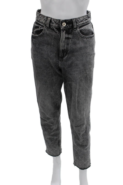 Zara Women Ankle Cropped Mom Jeans Dark Gray Mid Rise Button Cotton Size 26