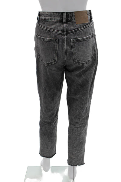 Zara Women Ankle Cropped Mom Jeans Dark Gray Mid Rise Button Cotton Size 26