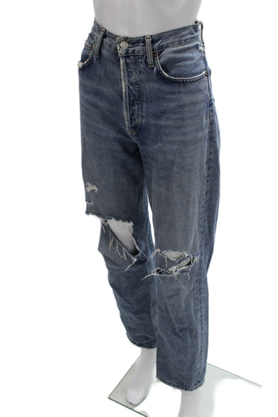 Agolde Unisex Straight Cropped Mid-Rise Blue Organic Cotton Jeans Size 25