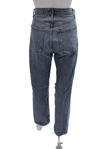 Agolde Unisex Straight Cropped Mid-Rise Blue Organic Cotton Jeans Size 25