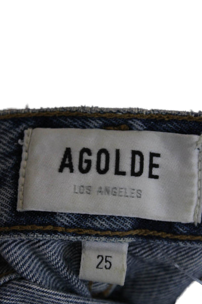 Agolde Unisex Straight Cropped Mid-Rise Blue Organic Cotton Jeans Size 25