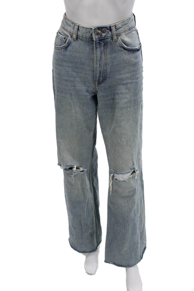 Zara Unisex Wide Leg Straight Jeans Gray Mid Rise Size 28