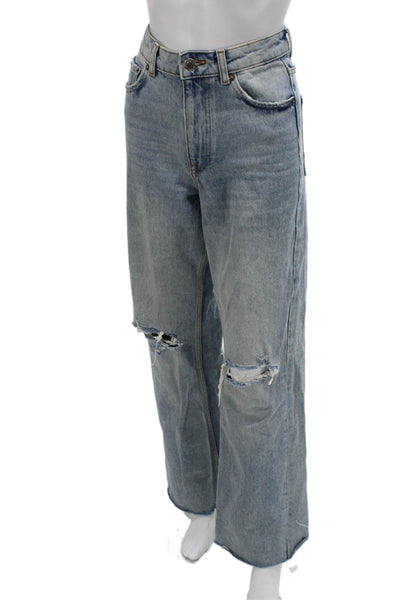 Zara Unisex Wide Leg Straight Jeans Gray Mid Rise Size 28