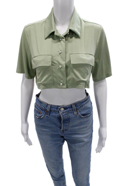Kimberly Taylor Womens Cropped Button-Up Collared Short Sleeve Green Size S