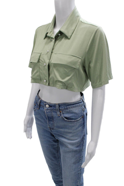Kimberly Taylor Womens Cropped Button-Up Collared Short Sleeve Green Size S
