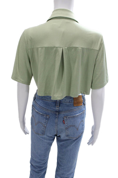 Kimberly Taylor Womens Cropped Button-Up Collared Short Sleeve Green Size S