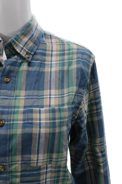 J Crew Mens Button-Down Plaid Cotton Collared Long Sleeve Blue Size S