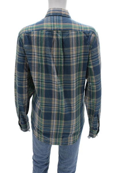 J Crew Mens Button-Down Plaid Cotton Collared Long Sleeve Blue Size S