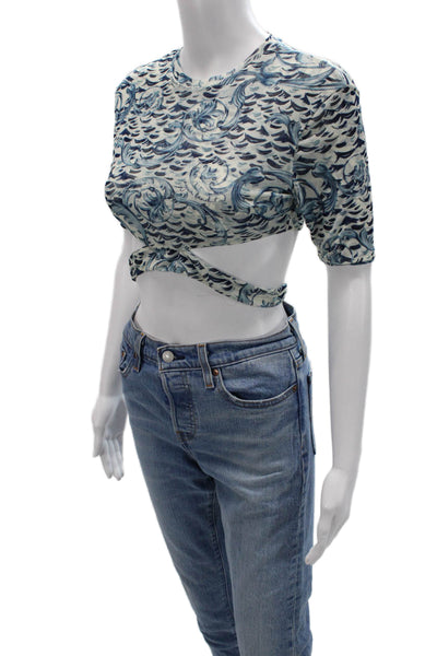 Agua Bendita Women Cropped Graphic Crew Neck Short Sleeve T-Shirt Beige Size S