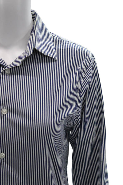 Zara Womens Striped Collared Button-Up Long Sleeve Dark Blue Cotton Size S