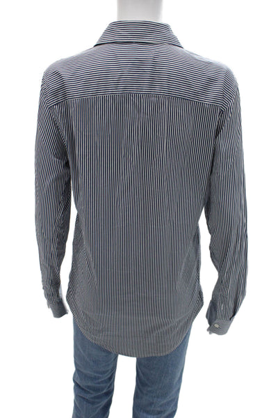 Zara Womens Striped Collared Button-Up Long Sleeve Dark Blue Cotton Size S