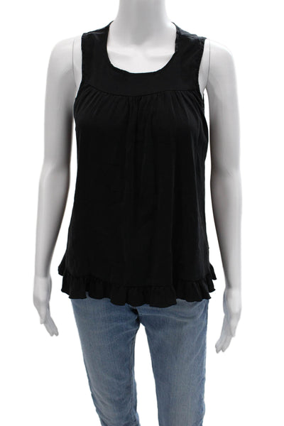Alisha Levine Women Black Silk Square Neck Sleeveless Tank Bohemian Size XS