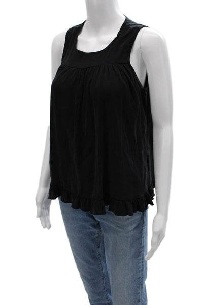 Alisha Levine Women Black Silk Square Neck Sleeveless Tank Bohemian Size XS