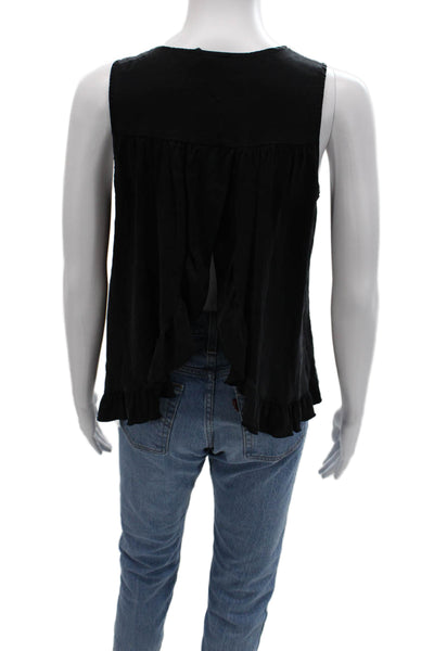 Alisha Levine Women Black Silk Square Neck Sleeveless Tank Bohemian Size XS