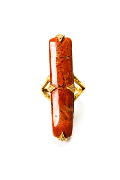 Cathy Waterman 22KT Yellow Gold Diamond Red Jasper Hammered Statement Ring Size