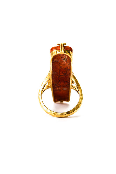 Cathy Waterman 22KT Yellow Gold Diamond Red Jasper Hammered Statement Ring Size