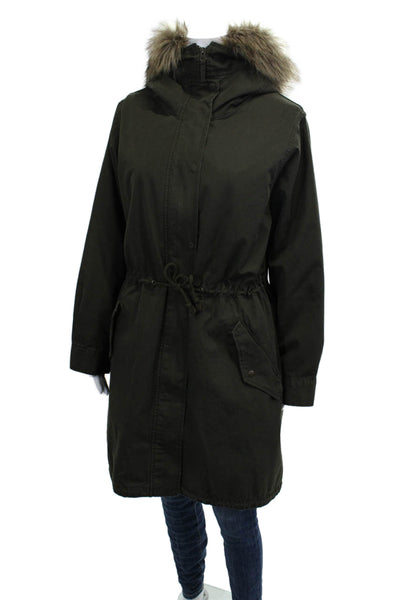 Uniqlo Womens Army Green Parka Drawstring High Neck Cotton Blend Size L
