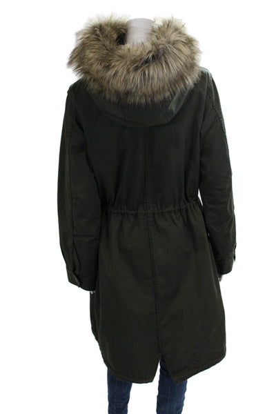Uniqlo Womens Army Green Parka Drawstring High Neck Cotton Blend Size L
