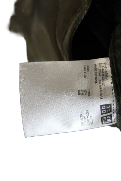 Uniqlo Womens Army Green Parka Drawstring High Neck Cotton Blend Size L