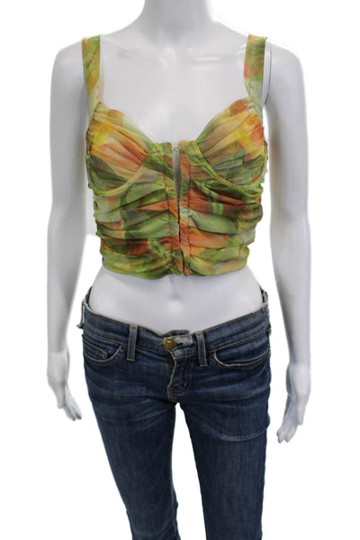 Zara Women Cropped Sleeveless Floral Tank Green Size S