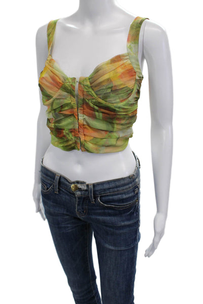 Zara Women Cropped Sleeveless Floral Tank Green Size S