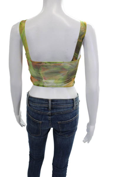 Zara Women Cropped Sleeveless Floral Tank Green Size S