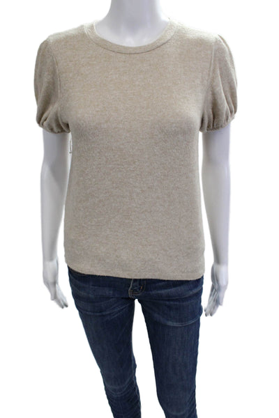 Zara Women Pullover Sweater Short Sleeve Crew Neck Beige Acrylic Blend Size M