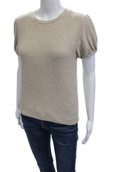 Zara Women Pullover Sweater Short Sleeve Crew Neck Beige Acrylic Blend Size M