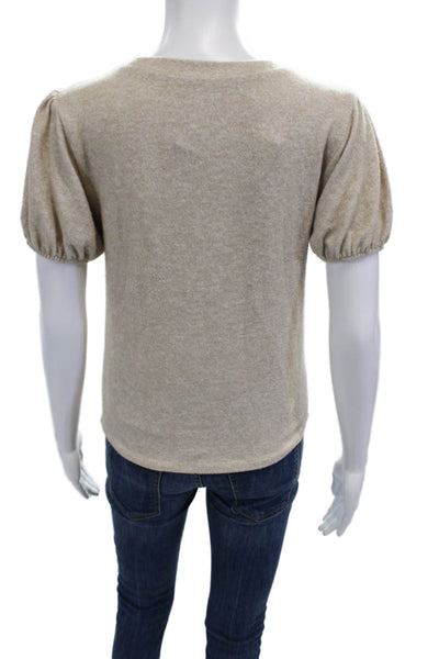 Zara Women Pullover Sweater Short Sleeve Crew Neck Beige Acrylic Blend Size M