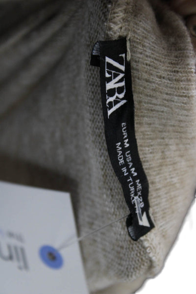 Zara Women Pullover Sweater Short Sleeve Crew Neck Beige Acrylic Blend Size M